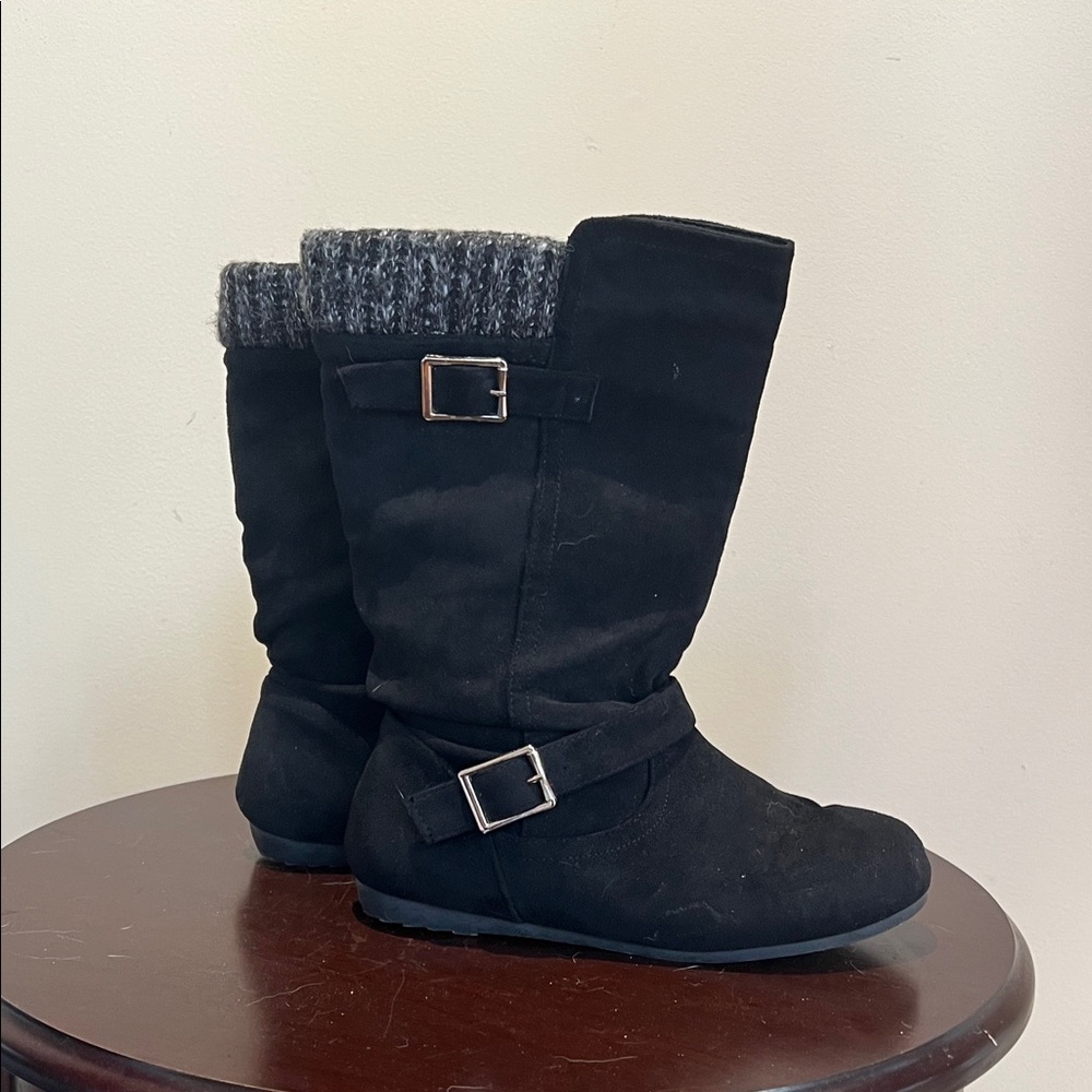 Black faux Suede Boots with Buckle Detail size 7 worn once